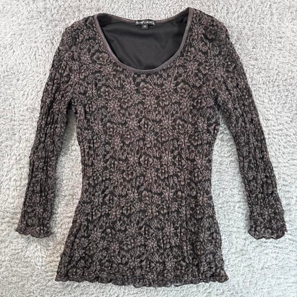 Nu Influence‎ brown lace top with 3/4 sleeves
